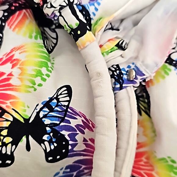 Womens White w/ Black and Multi Color Butterflies Tote Sac Shopping Shoulder Bag - Picture 3 of 8